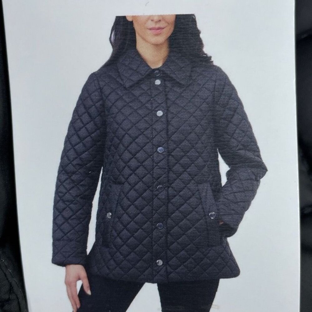 Anne Klein Quilted Black Coat Womens Small Button-Up Lightweight Jacket d0447